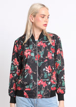 Load image into Gallery viewer, Black Flower Bomber Jacket