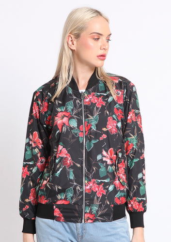 Black Flower Bomber Jacket