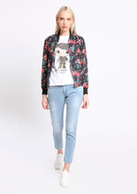 Load image into Gallery viewer, Black Flower Bomber Jacket