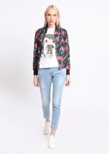 Black Flower Bomber Jacket