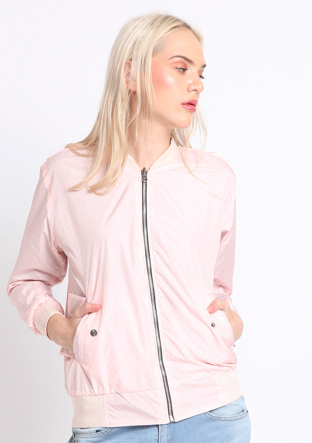 Pink Polkadot Bomber Jacket