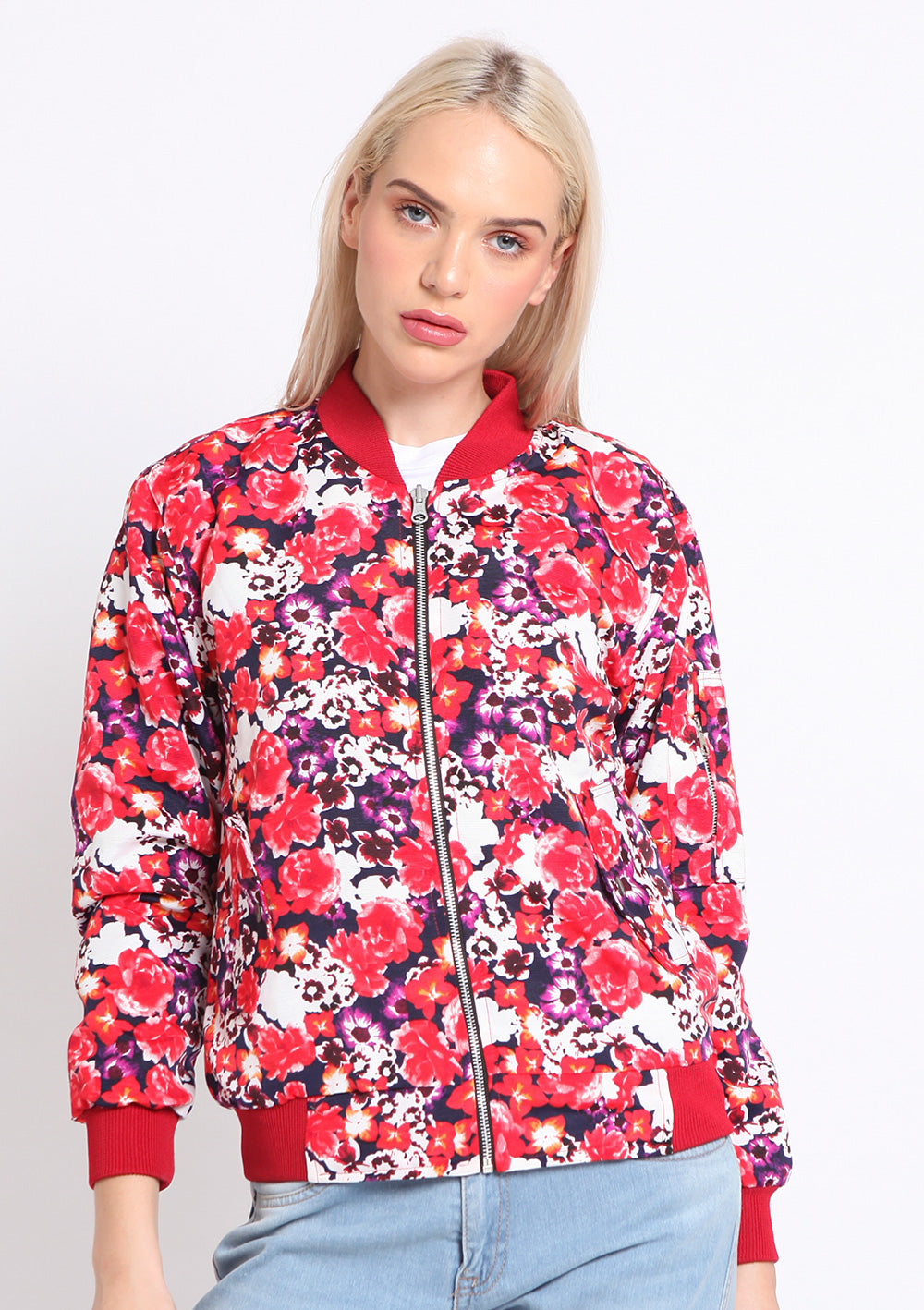 Red Sakura Bomber Jacket